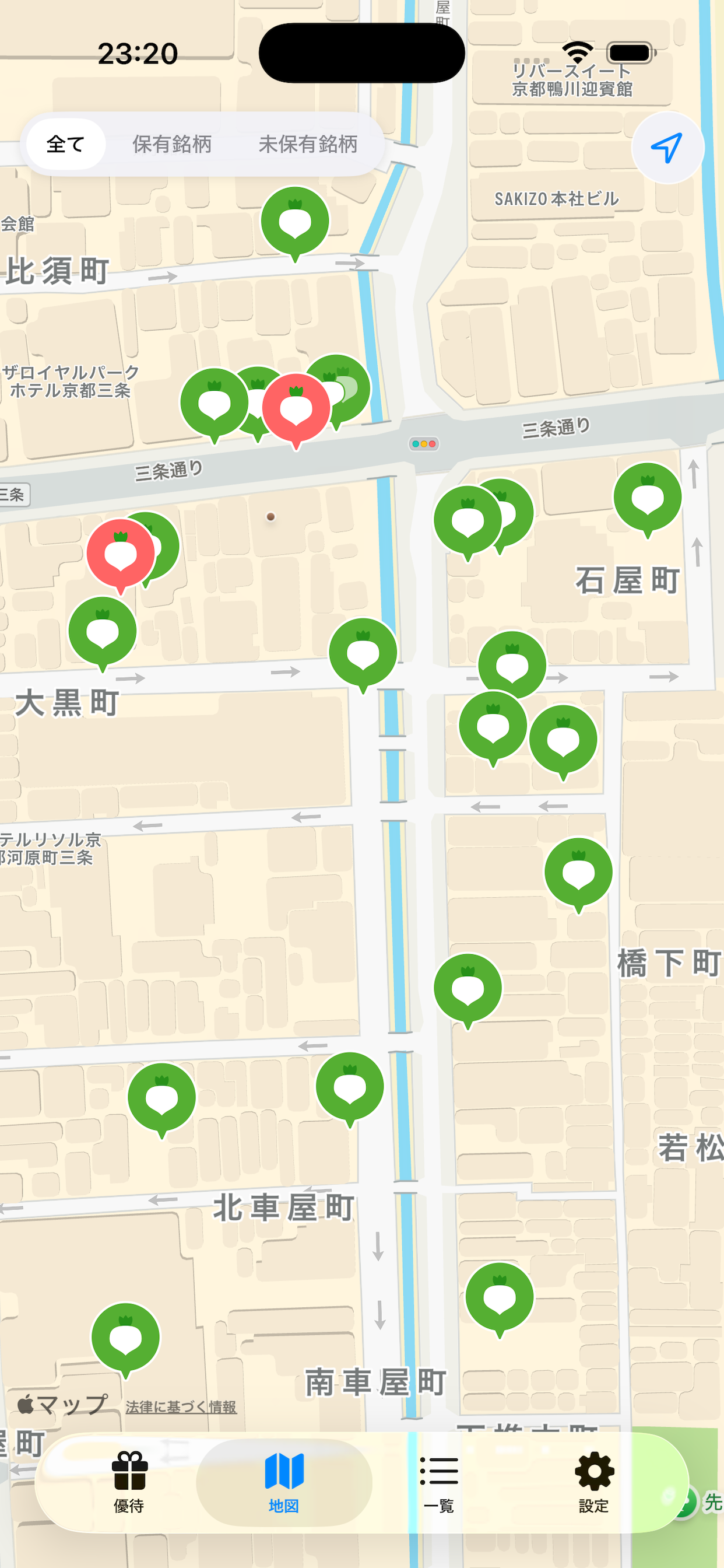 優待くらし 地図画面のスクリーンショット
